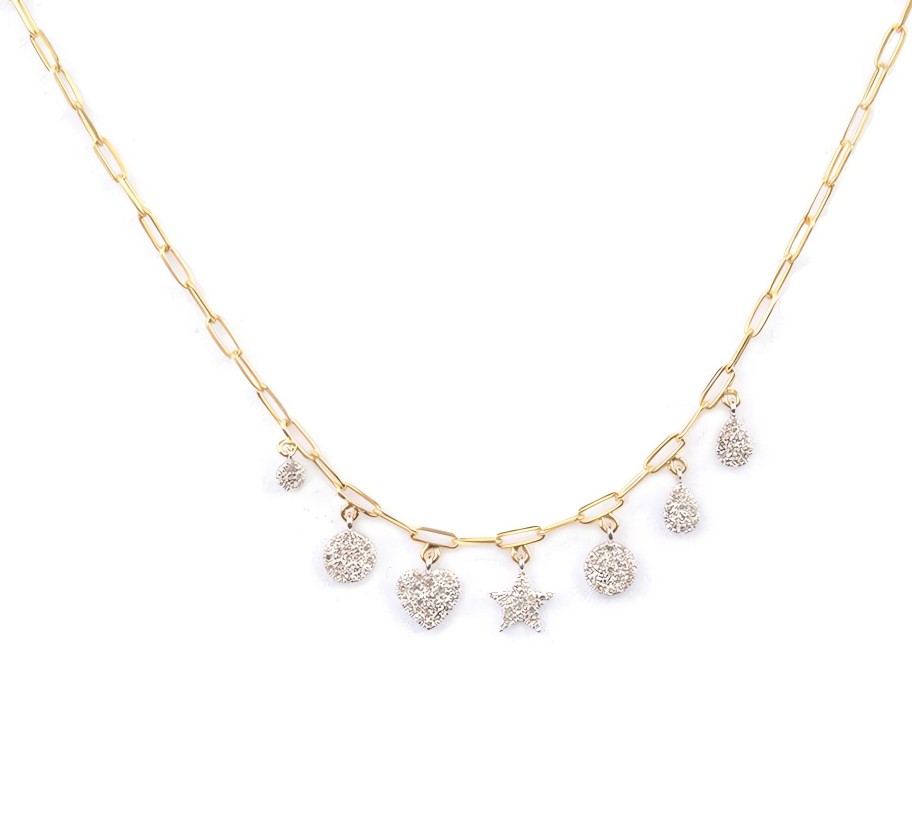 Necklaces Ritani | Meira T 14Kt Gold 0.21 Ctw Dainty Diamond Charm Paperclip Necklace