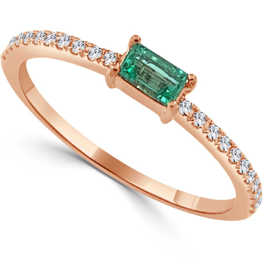 Rings Ritani | 14Kt Gold 0.20 Ctw Emerald Baguette & Diamond Stackable Ring