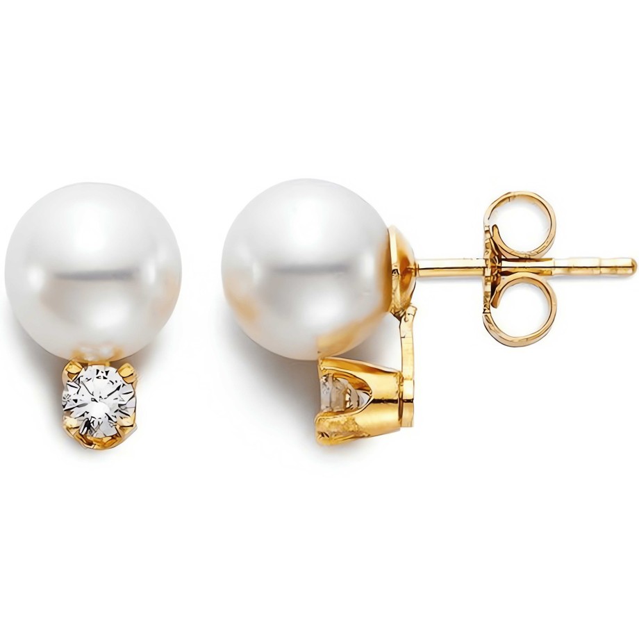 Earrings Ritani | 18Kt Gold 0.20 Ctw Akoya Cultured Pearl And Diamond Stud Earrings (7Mm)