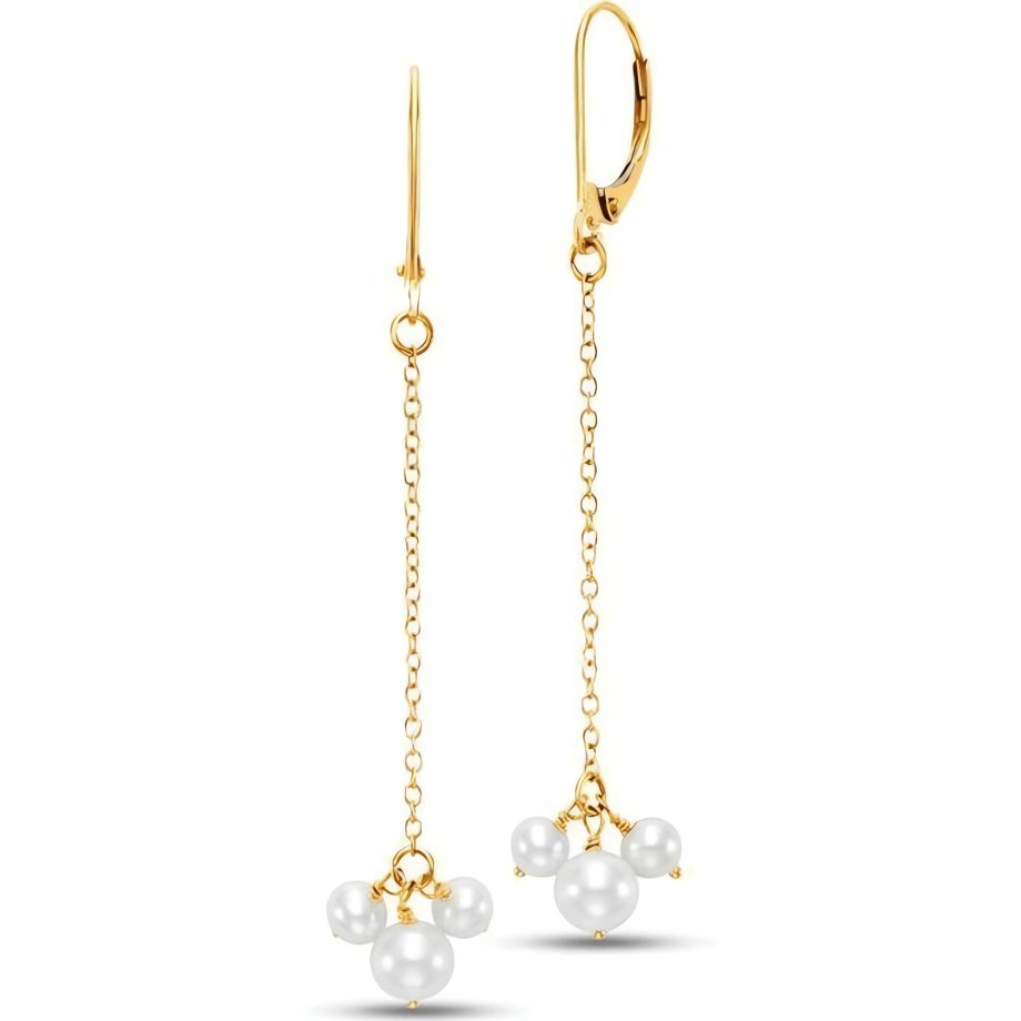 Earrings Ritani | 14Kt Gold Freshwater Pearl Cluster Chain Drop Earrings