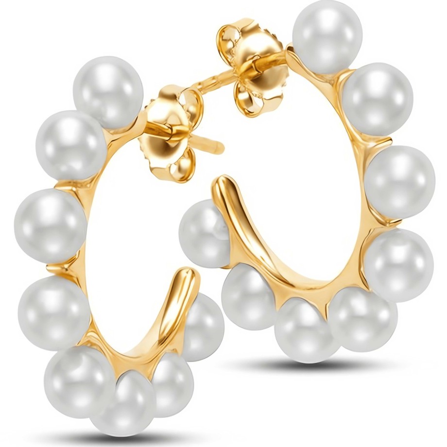 Earrings Ritani | 14Kt Gold Freshwater Pearl Mini Hoop Earrings