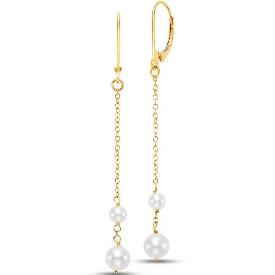 Earrings Ritani | 14Kt Gold Freshwater Pearl Chain Drop Earrings