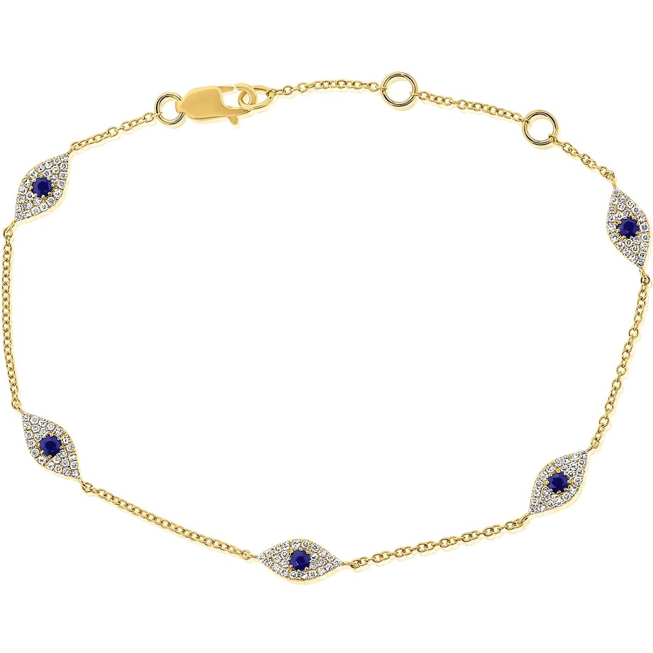 Bracelets Ritani | 14Kt Gold 0.58 Ctw Diamond & Sapphire Evil Eye Bracelet