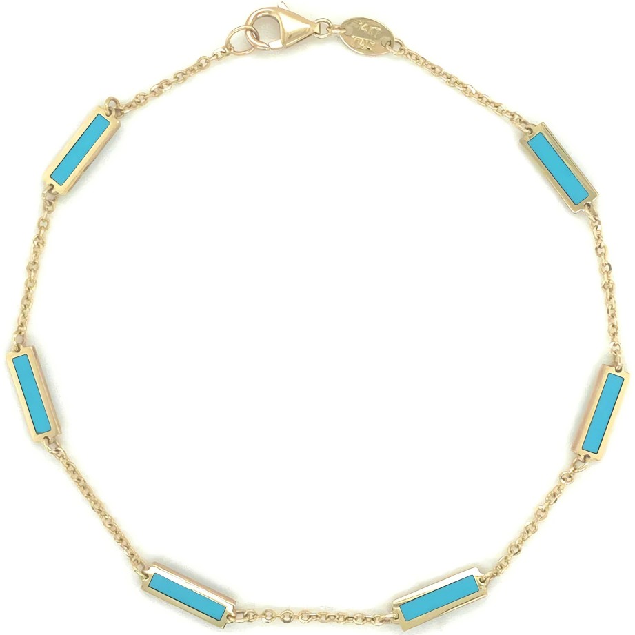 Bracelets Ritani | 14Kt Gold Turquoise Station Bar Station Bracelet