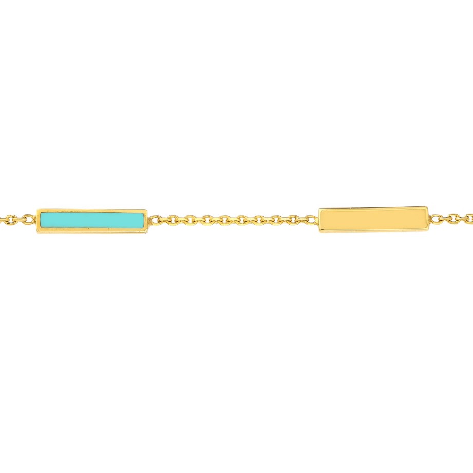 Bracelets Ritani | 14Kt Gold Turquoise Enamel Alternating Bar Bracelet