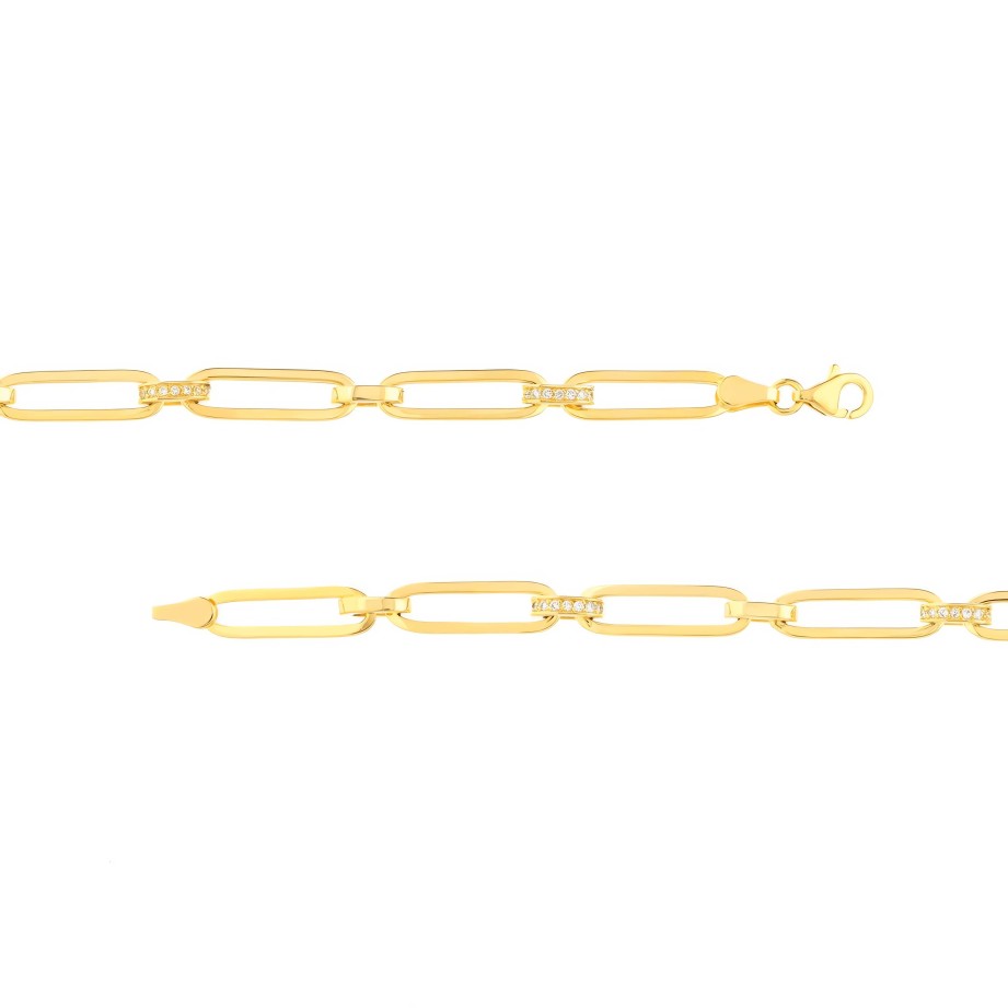 Bracelets Ritani | 14Kt Gold 0.33 Ctw Pave Diamond Accented Paper Clip Chain Bracelet