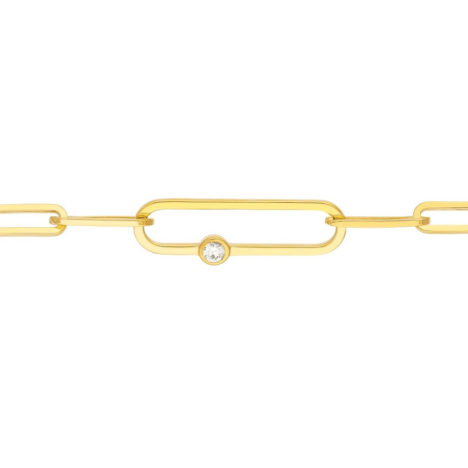 Bracelets Ritani | 14Kt Gold 0.06 Ctw Bezel Set Diamond Paper Clip Bracelet