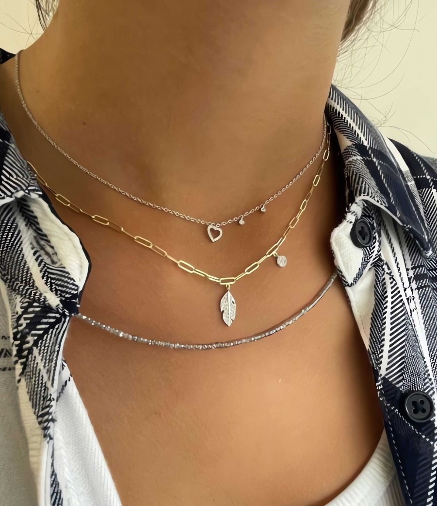 Necklaces Ritani | Meira T 14Kt Gold 0.07 Ctw Dainty White Gold Heart Necklace