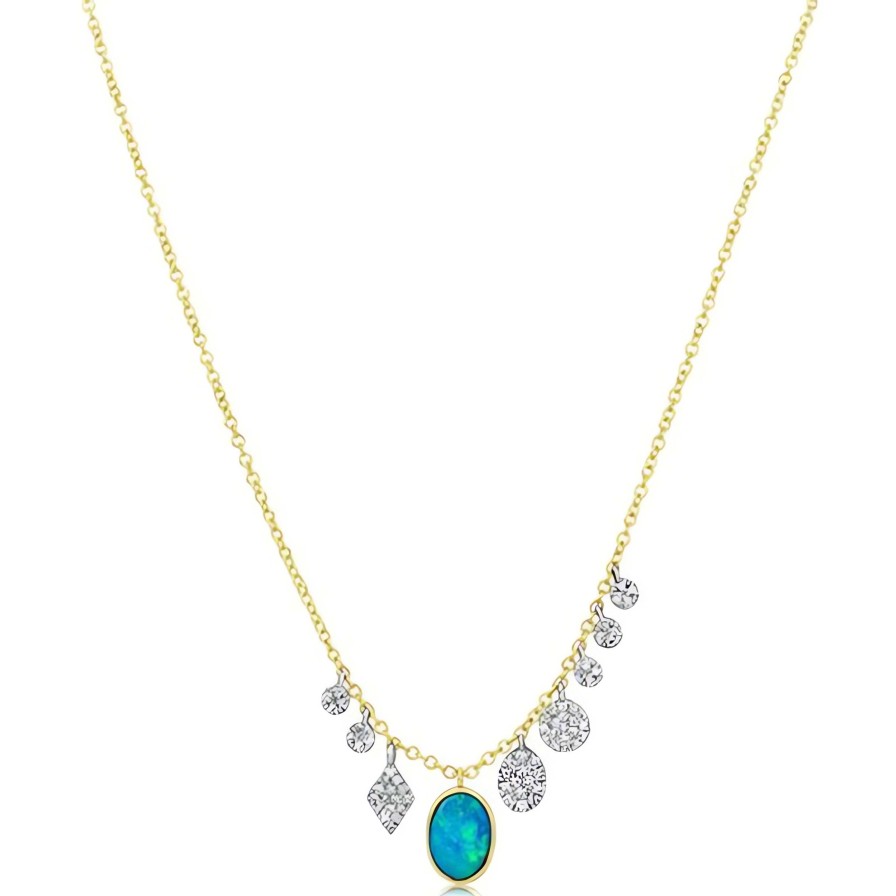 Necklaces Ritani | Meira T 14Kt Gold 0.17 Ctw Opal Necklace With Diamond Bezels And Charms