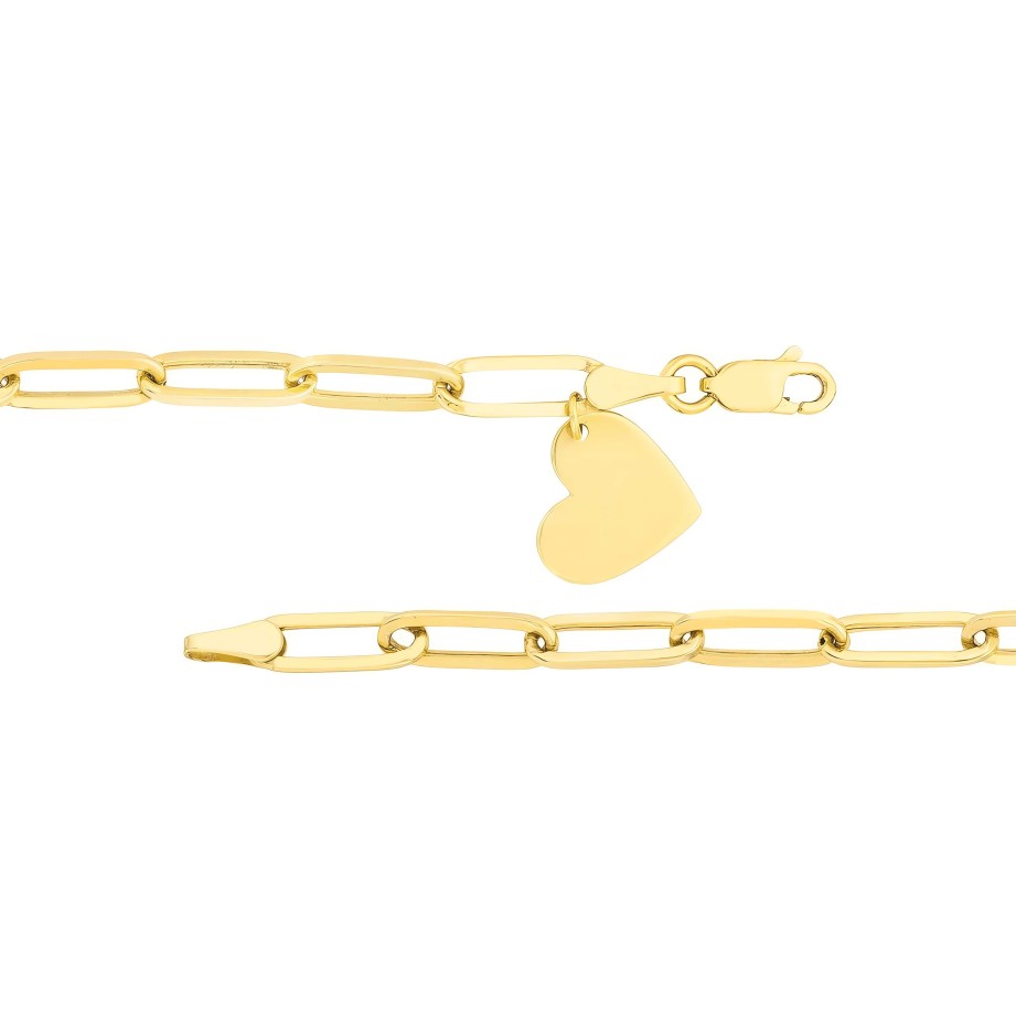 Bracelets Ritani | 14Kt Gold Dangle Heart Paper Clip Bracelet