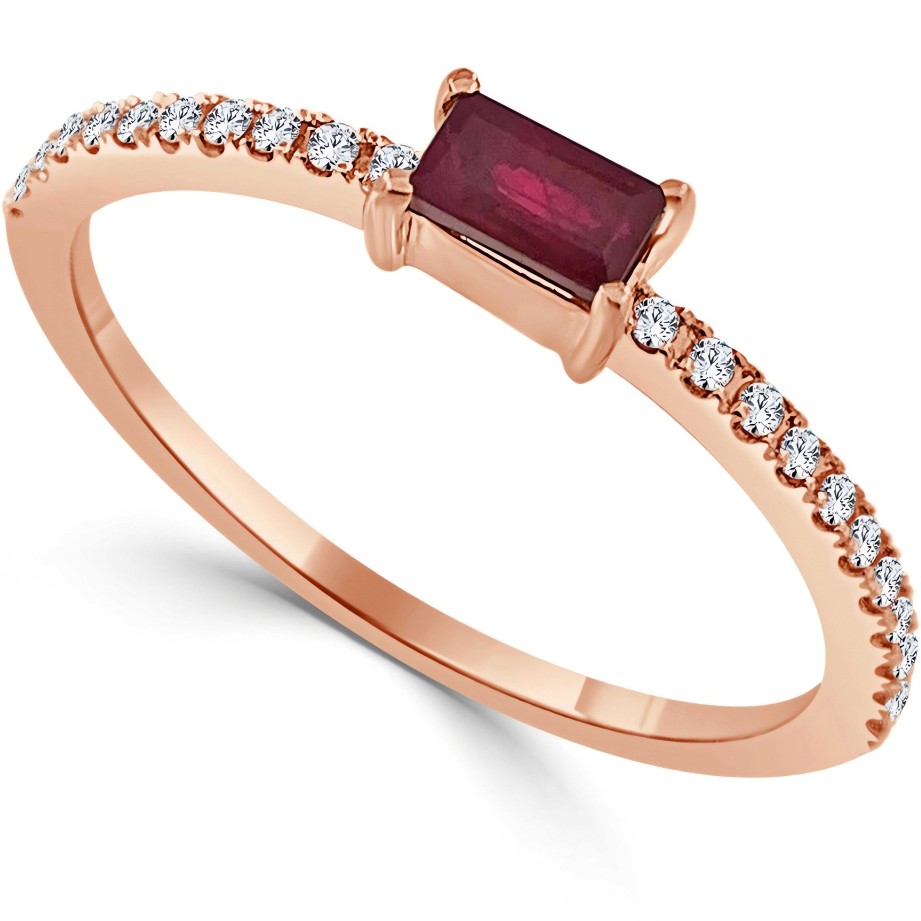 Rings Ritani | 14Kt Gold 0.20 Ctw Ruby Baguette & Diamond Stackable Ring