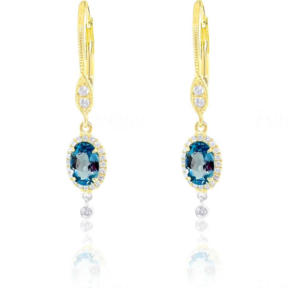 Earrings Ritani | Meira T 14Kt Yellow Gold 0.18 Ctw Diamond & Blue Topaz Drop Earrings