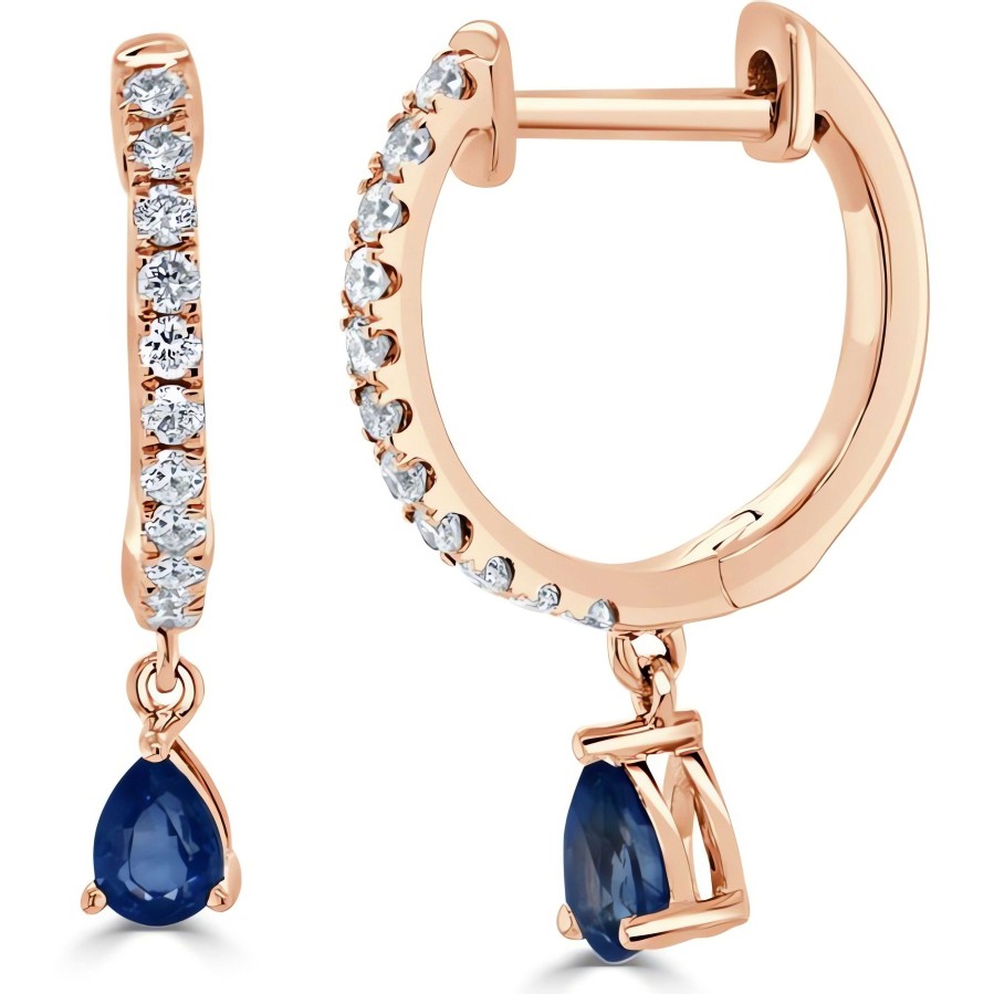 Earrings Ritani | 14Kt Gold 0.58 Ctw Sapphire & Diamond Dangle Huggie Earrings