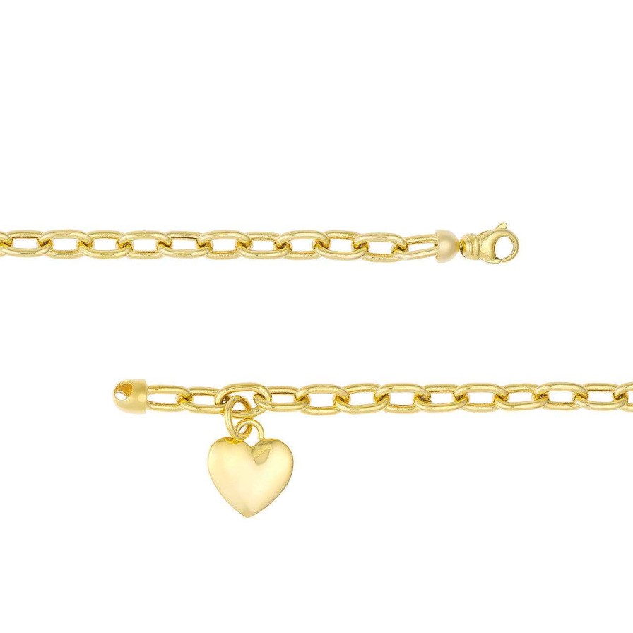 Bracelets Ritani | 14Kt Yellow Gold Oval Rolo Heart Charm Bracelet