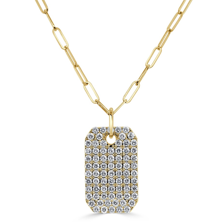 Necklaces Ritani | 14Kt Gold 1.31 Ctw Diamond Dog Tag Necklace On Paper Clip Chain