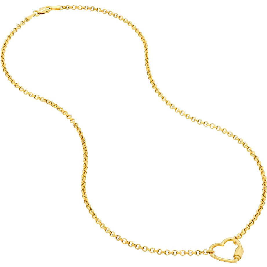 Necklaces Ritani | 14Kt Yellow Gold Faux Carabiner Heart On Rolo Necklace